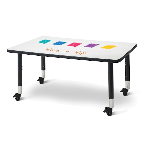 Berries Rectangle Dry Erase Table, 30 in. x 48 in., Mobile, Write-n-Wipe/Black/Black